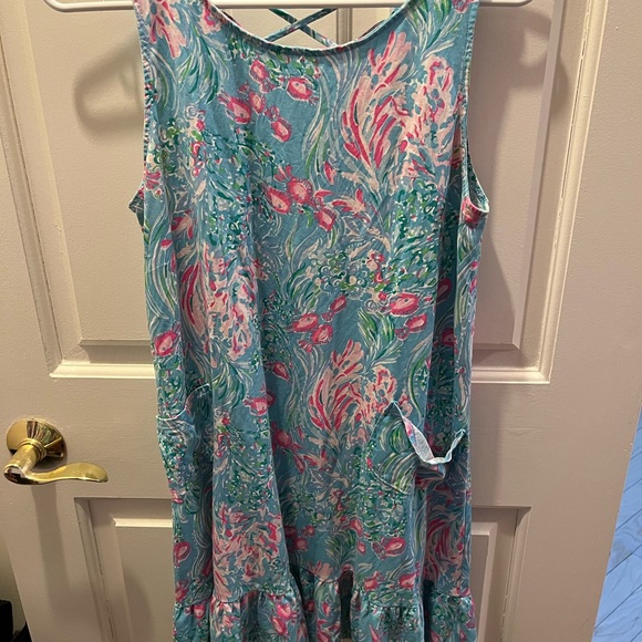 Lilly Pulitzer Kristen Flounce Dress Amalfi Blue Best Fishes size medium - Picture 2 of 3
